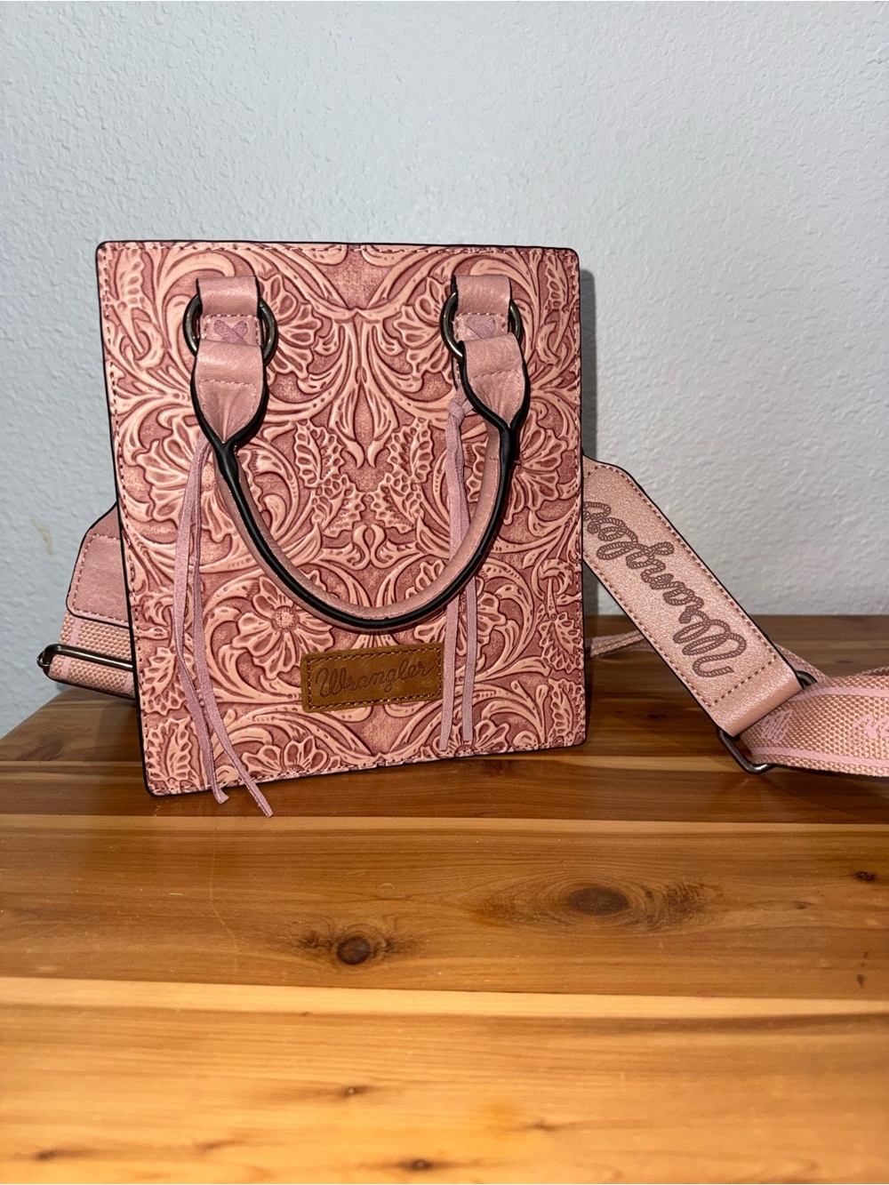 Wrangler Pink Embossed Floral Mini Crossbody Bag